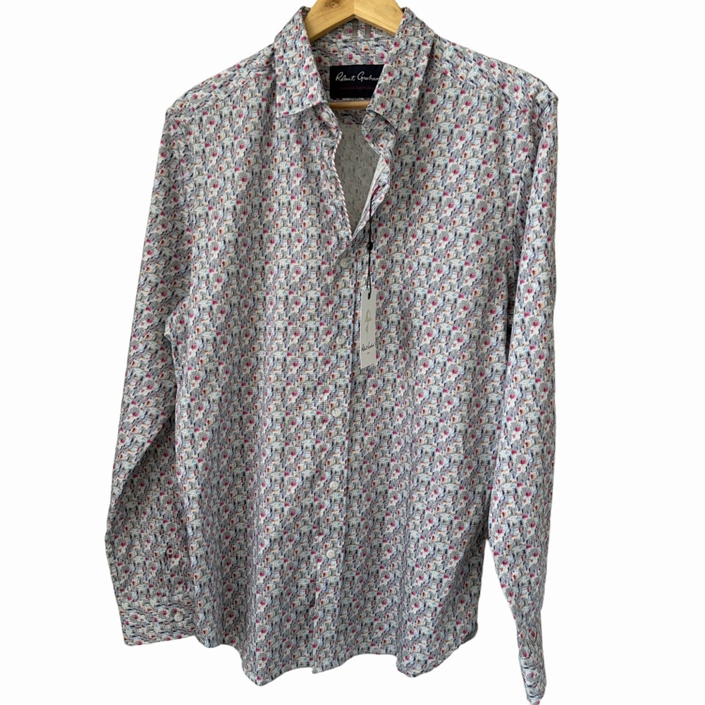 NWT Robert Graham Sz L Cotton Medina Multi Colored Button Up Long Sleeve Shirt - Picture 6 of 13